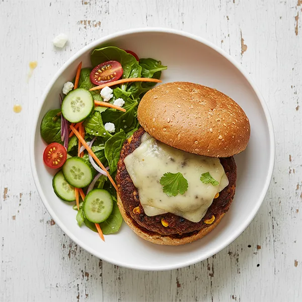 Smoky Mixed Bean Burger With Tomato Salsa & House Salad